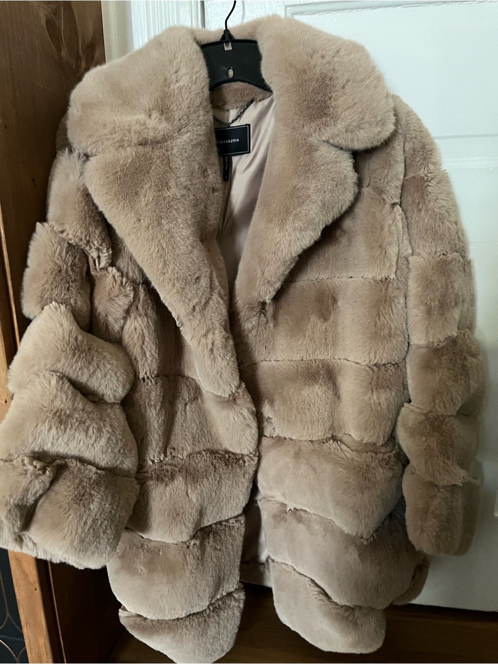 BCBGMaxAzria Taupe Plush Teddy Coat